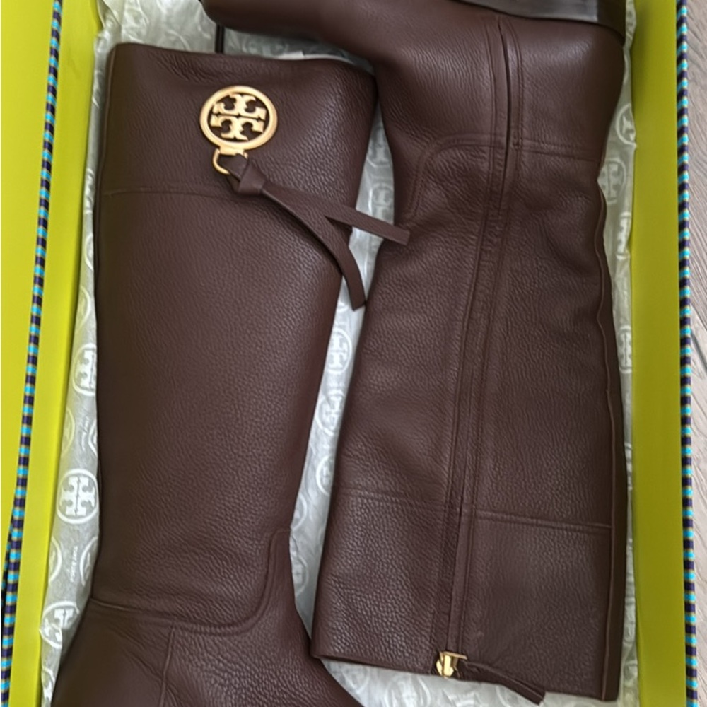 Tory Burch Dark Almond Leather Tassel Boots